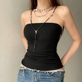 BXOXO Solid Black Backless Tube Top Sexy Transparent Mesh Stitching Crop Tops Tees Summer y2k Aesthetic Vest Clubwear Tees Lady